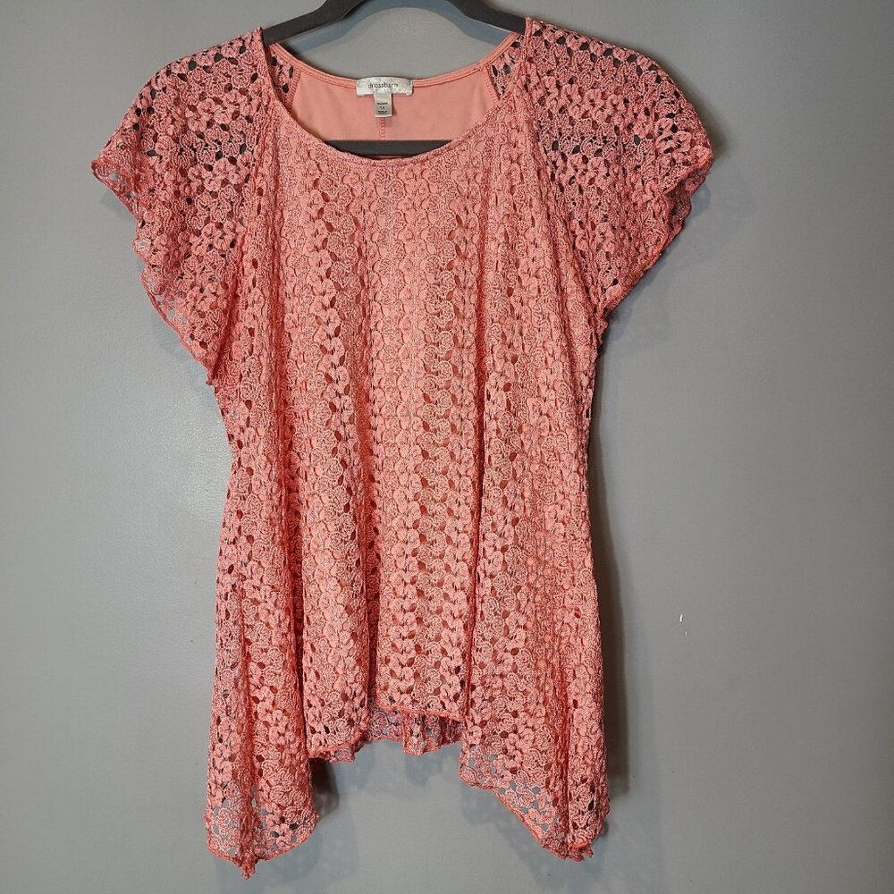 Vintage Y2K Dressbarn‎ Fairy Lace Top Womens Size 1X Pink Coquette Cottage
